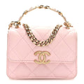 Lambskin Quilted Pick Me Up Clutch With Chain Pink