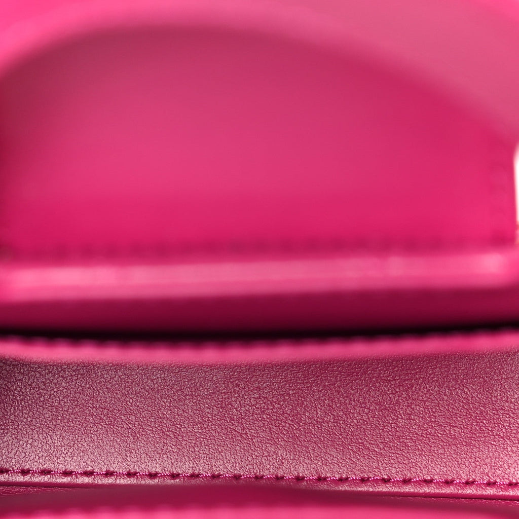 Shiny Aged Calfskin Quilted Mini Nano Kelly Shopper Dark Pink