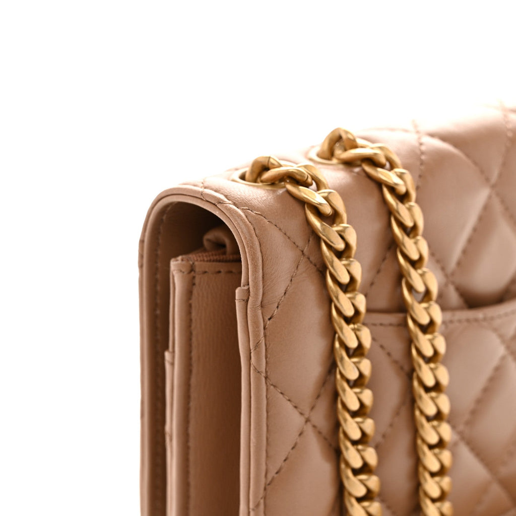 Calfskin Quilted Perfect Fit Wallet On Chain WOC Beige