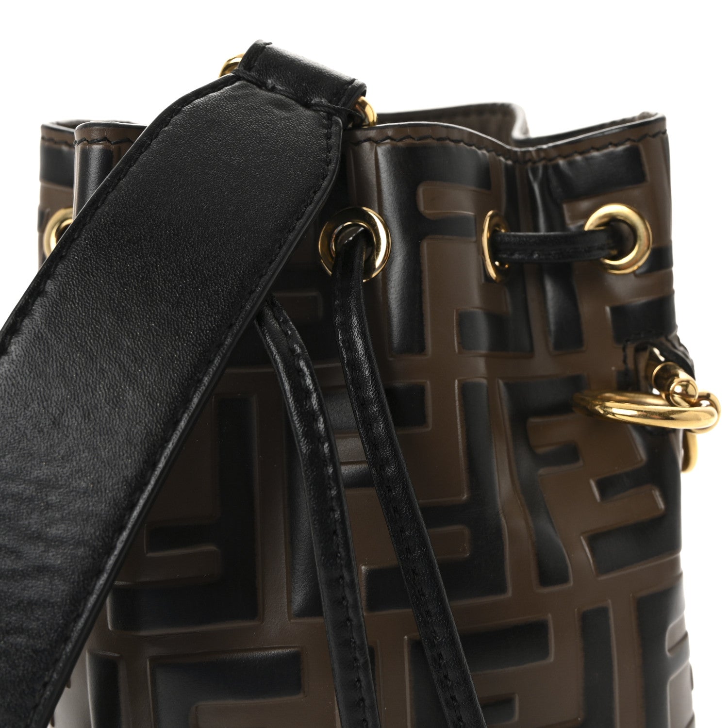 Vitello Liberty F is Fendi Bi-Color FF 1974 Embossed Mini Mon Tresor Bucket Bag Maya Black