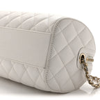 Caviar Quilted Barrel Clutch With Chain White