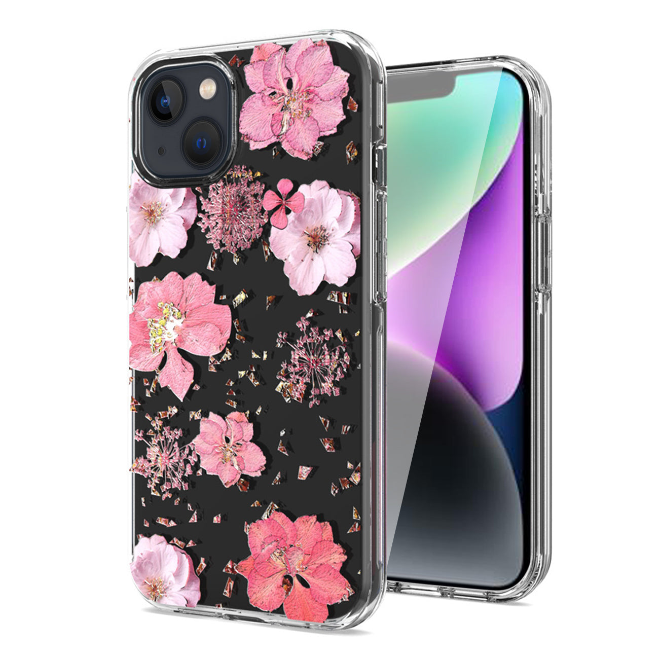 Pressed Dried Flower Design Phone Case For Iphone 14 Plus In Pink
