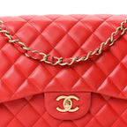 Lambskin Quilted Jumbo Double Flap Red