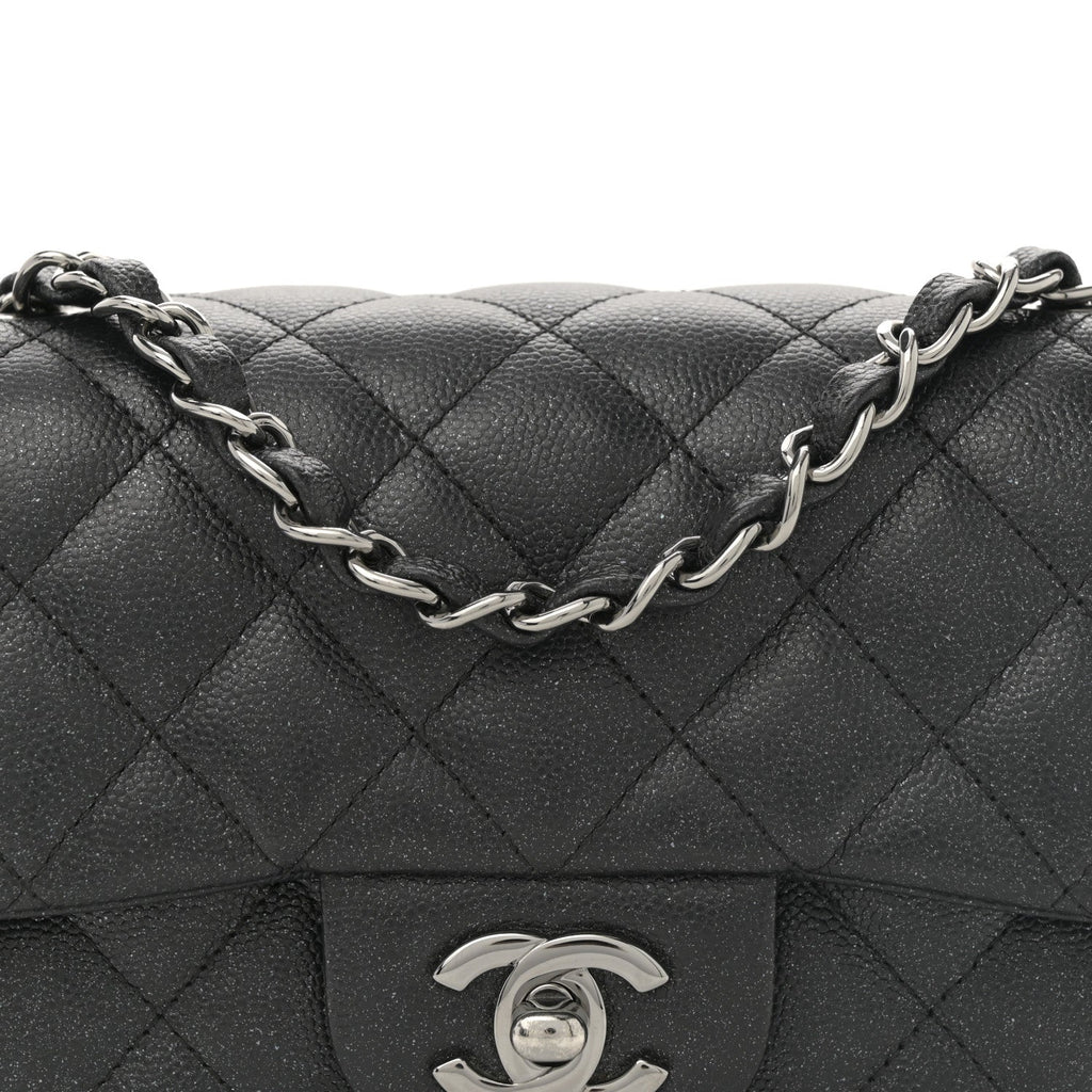 Iridescent Caviar Quilted Mini Rectangular Flap Black