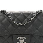 Iridescent Caviar Quilted Mini Rectangular Flap Black