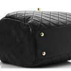 Lambskin Quilted Drawstring Bag Black
