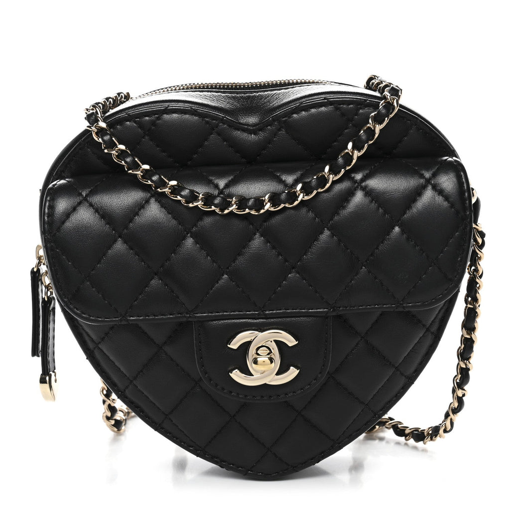 Lambskin Quilted CC In Love Heart Bag Black