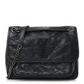 Crinkled Calfskin Matelasse Monogram Medium Niki Chain Satchel Deep Marine