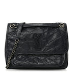 Crinkled Calfskin Matelasse Monogram Medium Niki Chain Satchel Deep Marine