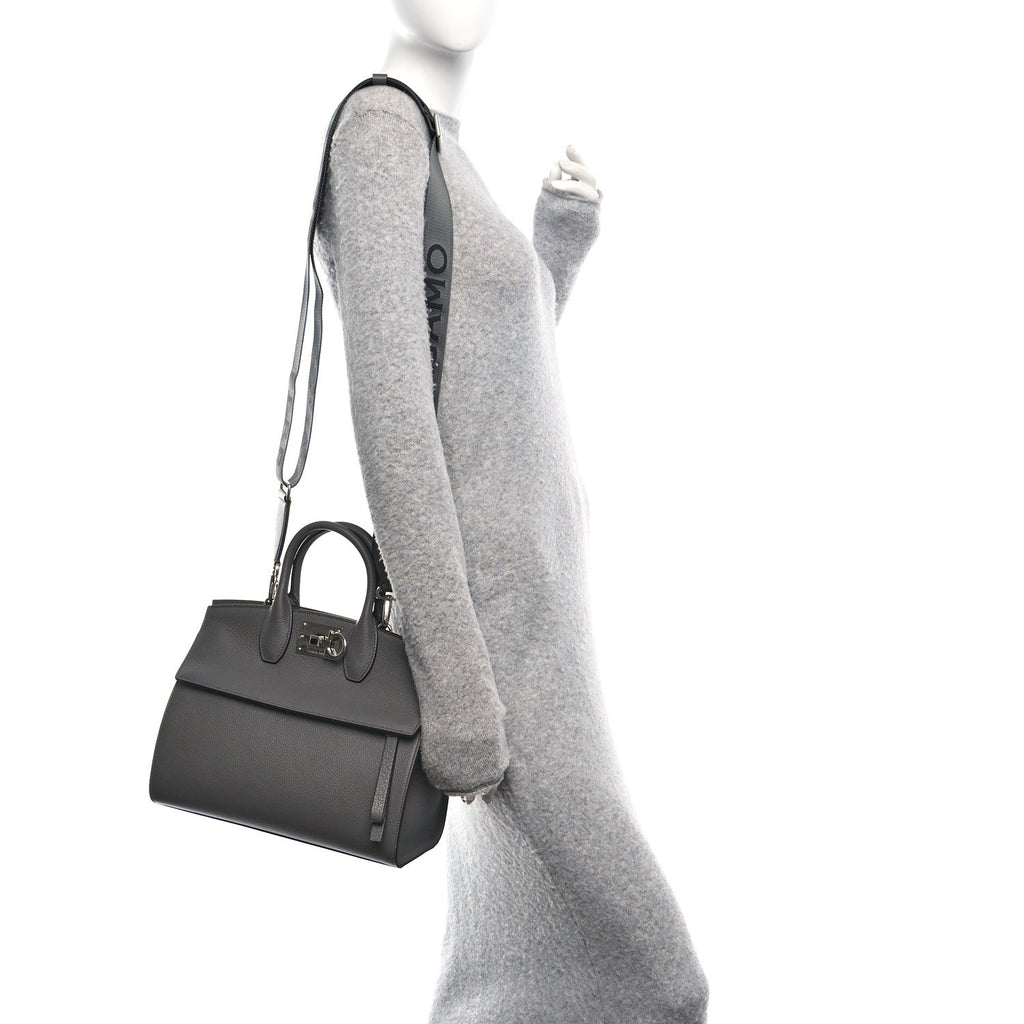 Calfskin Medium Studio Soft Bag Grey