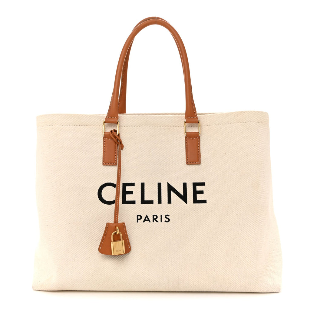 Canvas Calfskin Horizontal Cabas Natural Tan