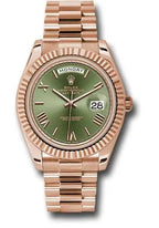 Rolex Everose Gold Day-Date 40 - Olive Green Bevelled Roman Dial - President Bracelet - 228235 ogrp