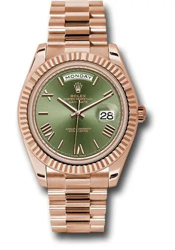 Rolex Everose Gold Day-Date 40 - Olive Green Bevelled Roman Dial - President Bracelet - 228235 ogrp