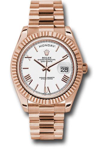 Rolex Everose Gold Day-Date 40 - White Bevelled Roman Dial - President Bracelet - 228235 wrp