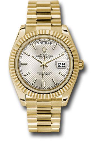 Rolex Yellow Gold Day-Date 40  - Silver Diagonal Motif Index Dial - President Bracelet - 228238 sdmip