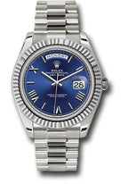 Rolex White Gold Day-Date 40  - Blue Bevelled Roman Dial - President Bracelet - 228239 blrp