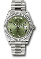 Rolex White Gold Day-Date 40  - Olive Green Bevelled Roman Dial - President Bracelet - 228239 ogrp
