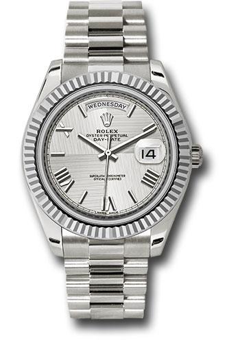 Rolex White Gold Day-Date 40  - Silver Quadrant Motif Bevelled Roman Dial - President Bracelet - 228239 sqmrp