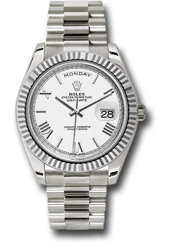 Rolex White Gold Day-Date 40  - White Bevelled Roman Dial - President Bracelet - 228239 wrp