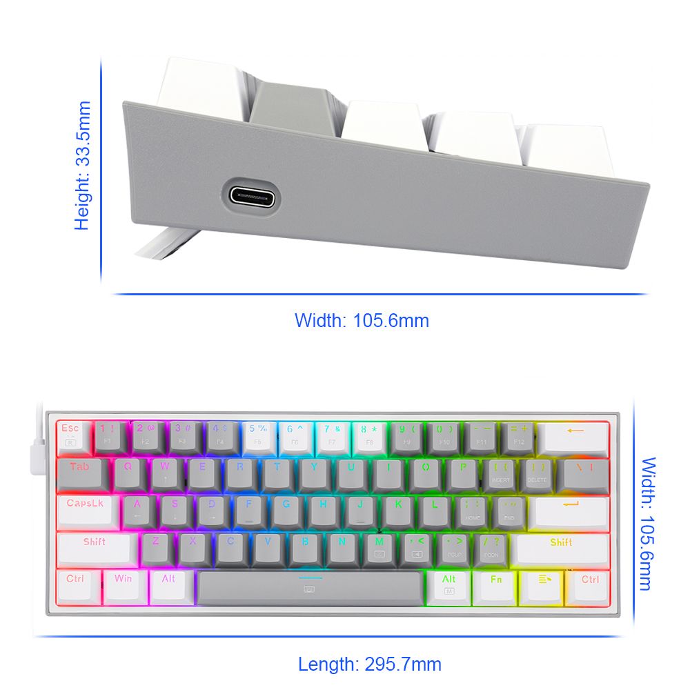RGB USB Mini Mechanical Gaming Keyboard Red Switch 61 Keys Wired detachable cable; portable for travel