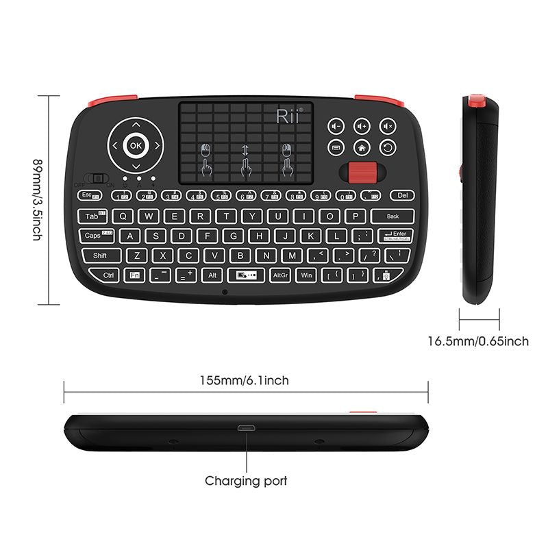 Mini Wireless Bluetooth Dual Mode Keyboard with Touchpad, Blacklit Portable Wireless Keyboard with 2.4G USB Dongle for Smartphone,PC