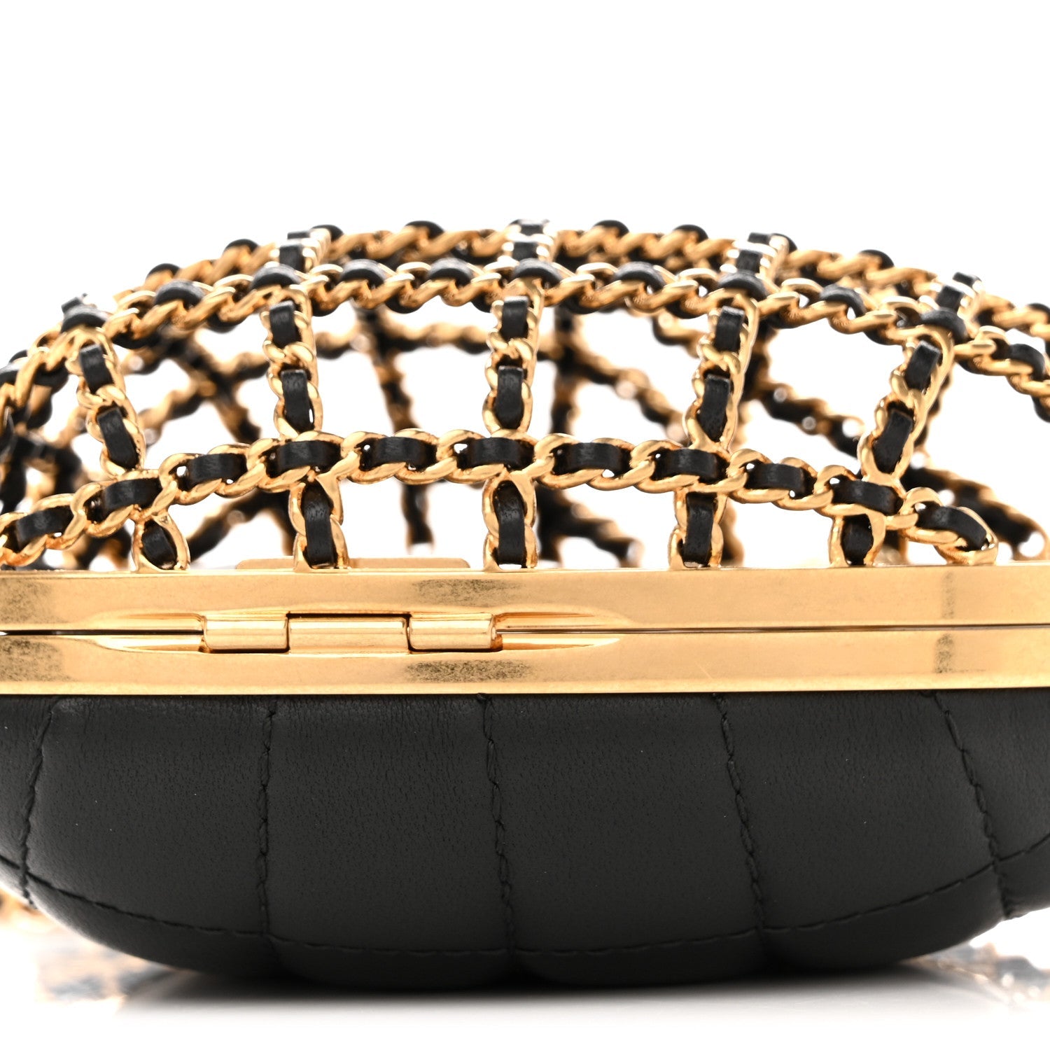 Metal Lambskin Quilted CC Heart Minaudiere Crossbody Black