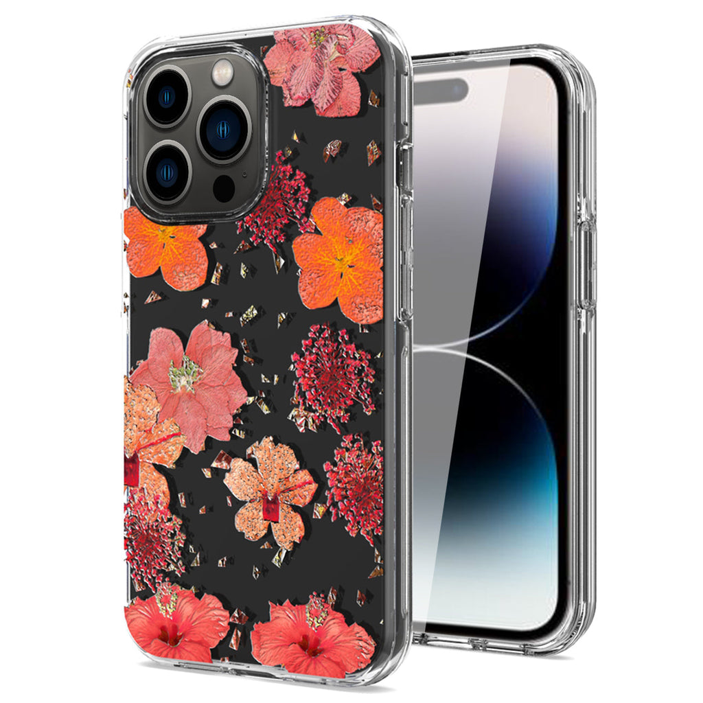 Pressed Dried Flower Design Phone Case For Iphone 14 Pro In Red