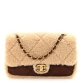 Shearling Lambskin Quilted Furry Coco Flap Beige Dark Brown