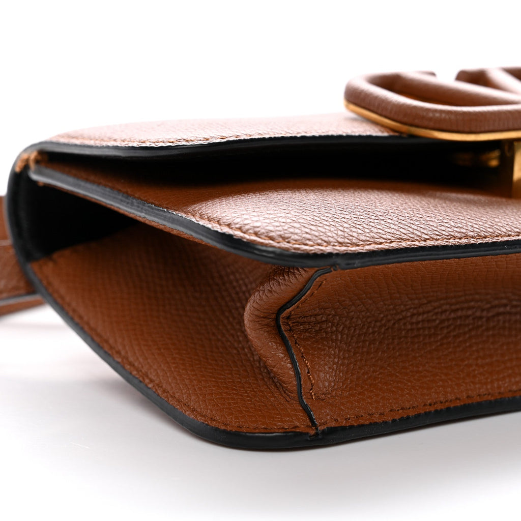Grainy Calfskin VSling Belt Bag Saddle Brown