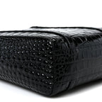 Shiny Calfskin Logo Crocodile Embossed XXS Everyday Tote  Black