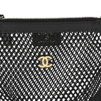 Mesh Shiny Lambskin Pouch Hobo Black