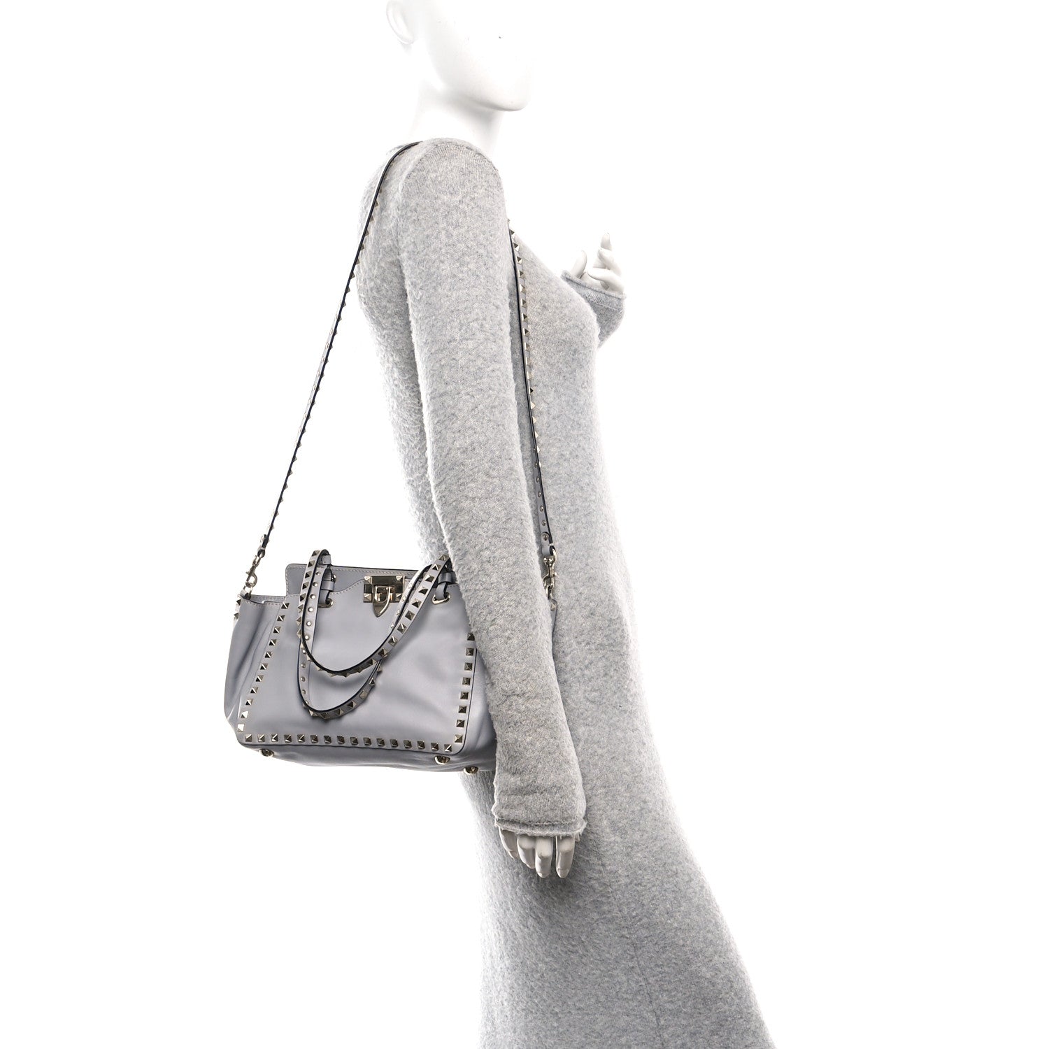 Vitello Small Rockstud Tote Grey