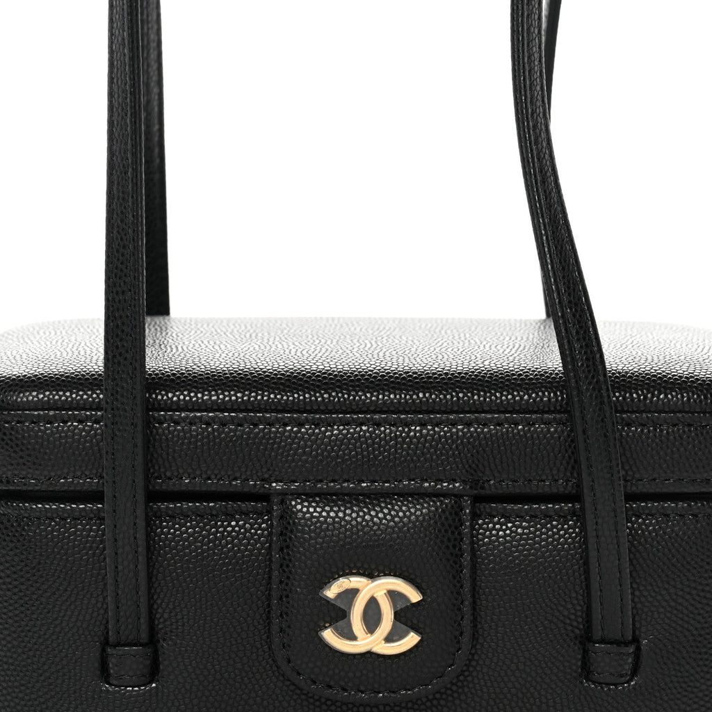 Shiny Caviar Preppy Coco Long Vanity With Strap Black