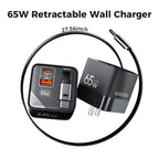 65W GaN Fast Charger with Three Ports and Integrated 80cm Retractable Type-C Cable for iPhone 16/15/14/13 Pro Max, Xiaomi, and Samsung Devices