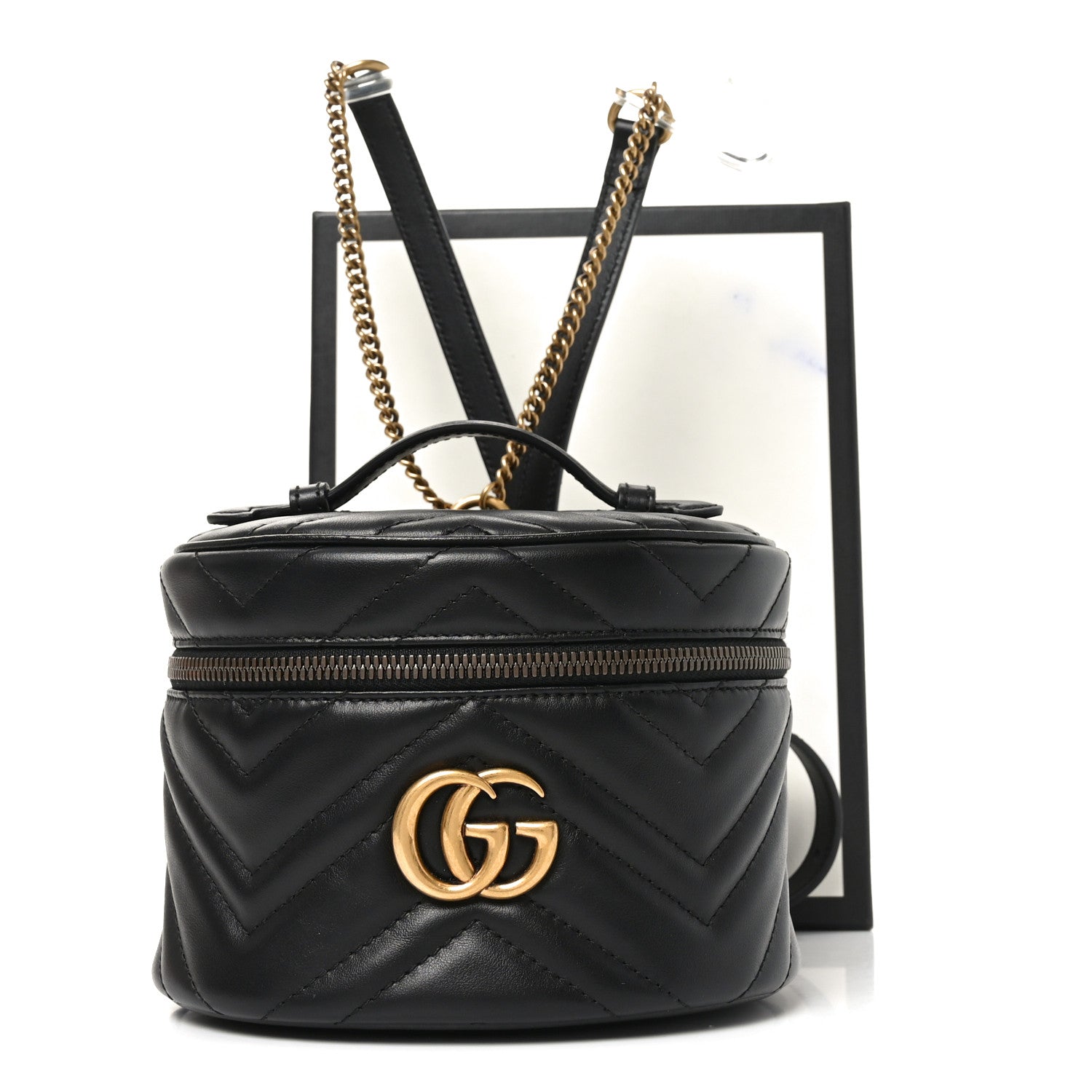 Calfskin Matelasse Chevron Mini GG Marmont Top Handle Bag Black