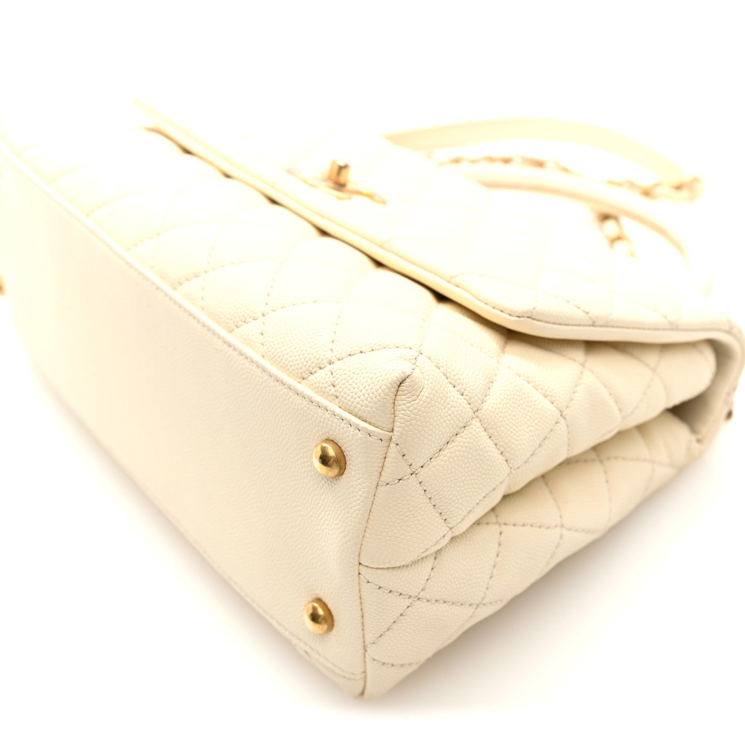 Caviar Quilted Small Coco Handle Flap White