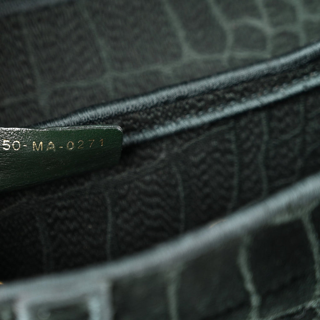 Velvet Crocodile Effect Saddle Bag Green