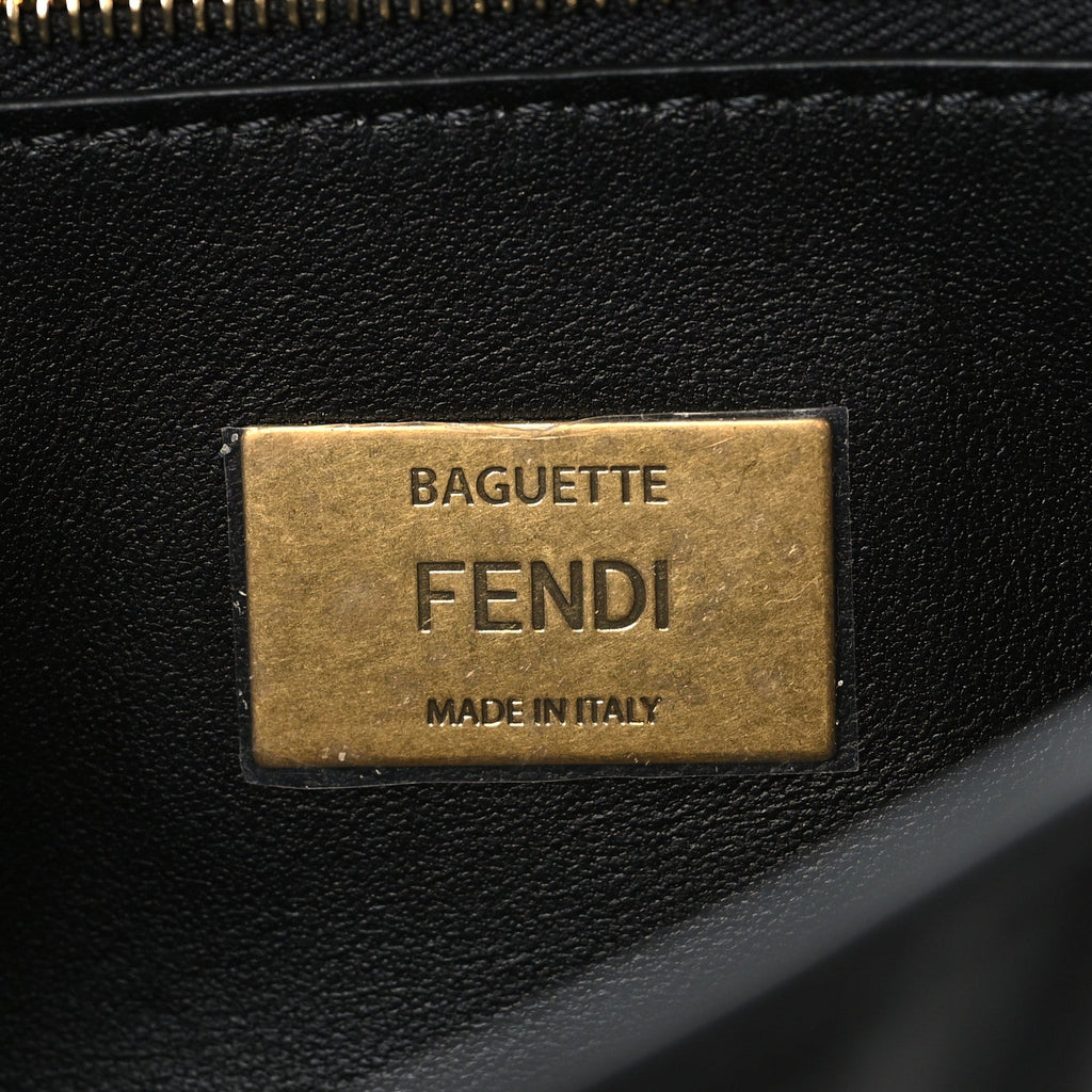 Nappa Small FF Embossed Midi Chain Baguette Black