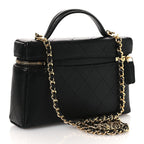 Goatskin Stitched Top Handle Slim Vanity With Chain Black