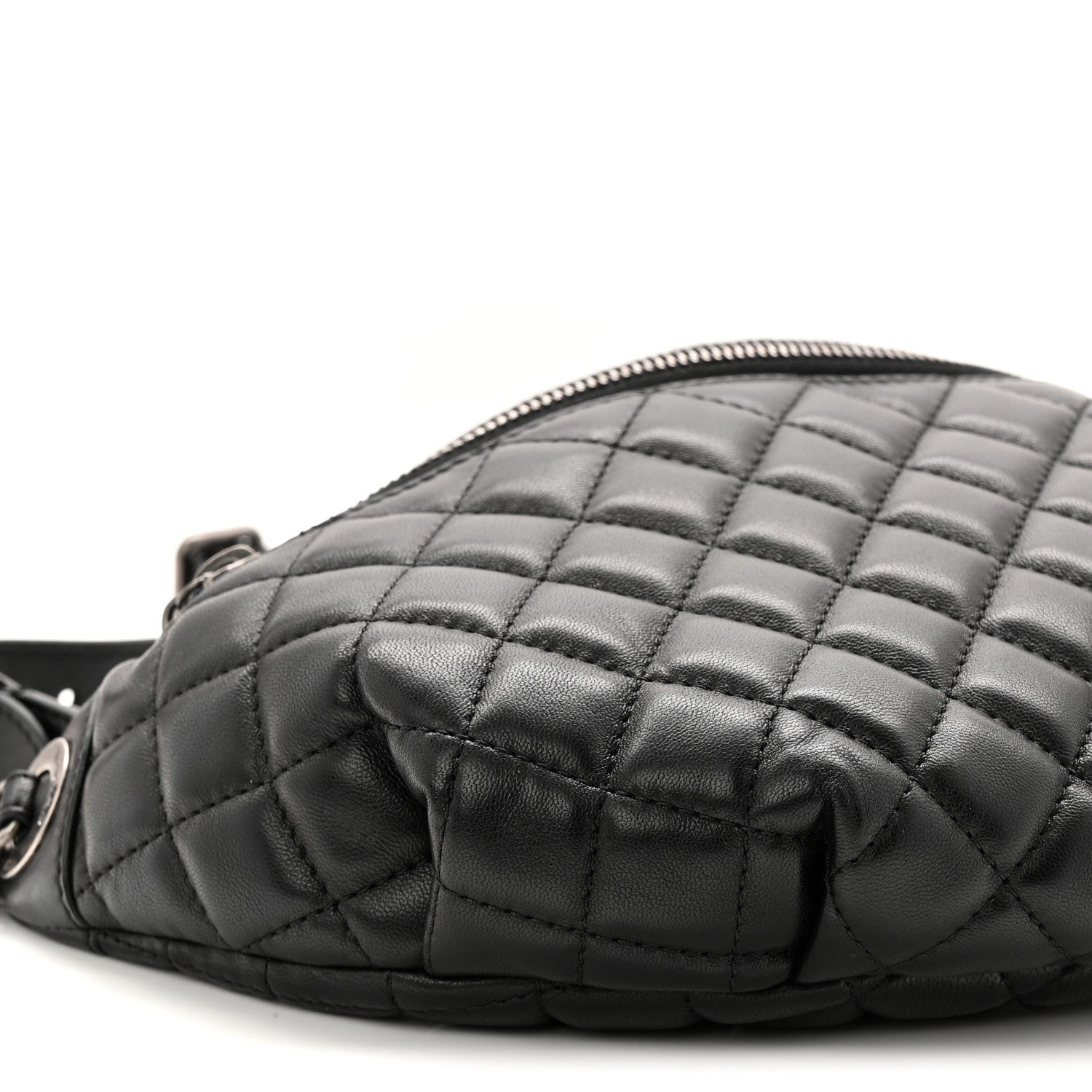 Lambskin Quilted Banane Waist Bag Fanny Pack Black