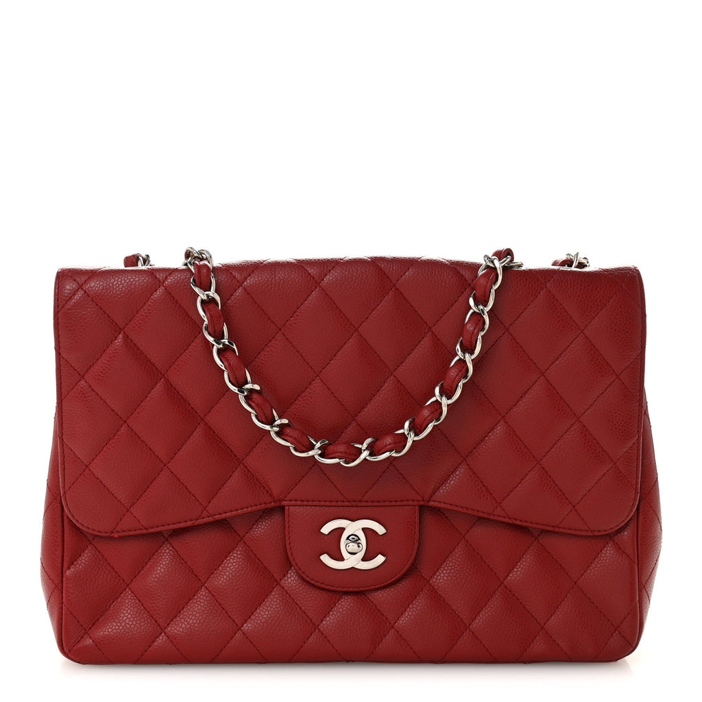 Caviar Quilted Jumbo Single Flap Dark Red