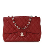 Caviar Quilted Jumbo Single Flap Dark Red