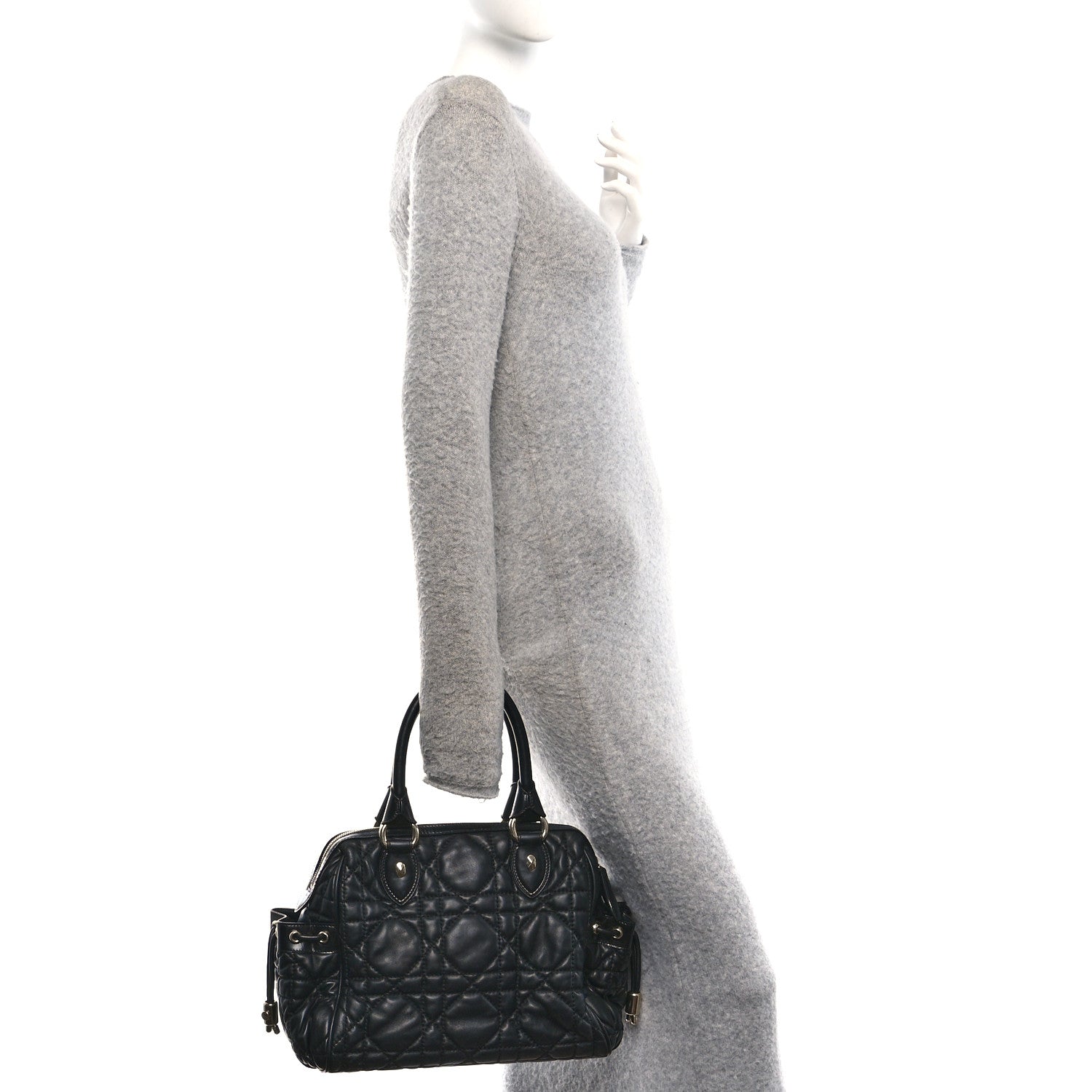 Lambskin Cannage Side Pocket Satchel Black