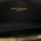 Grain De Poudre Matelasse Chevron Monogram Envelope Chain Wallet Black