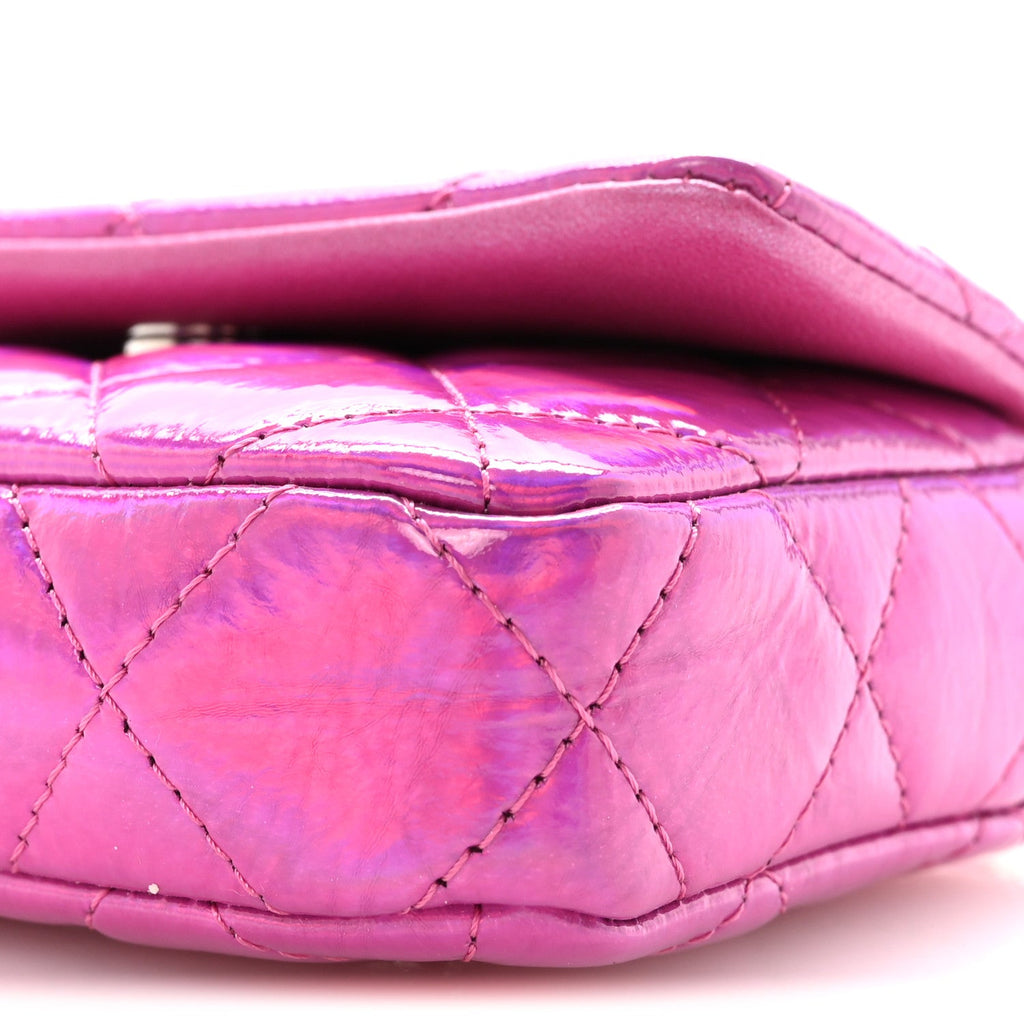 Patent Lambskin Quilted CC Hook Card Holder Pink