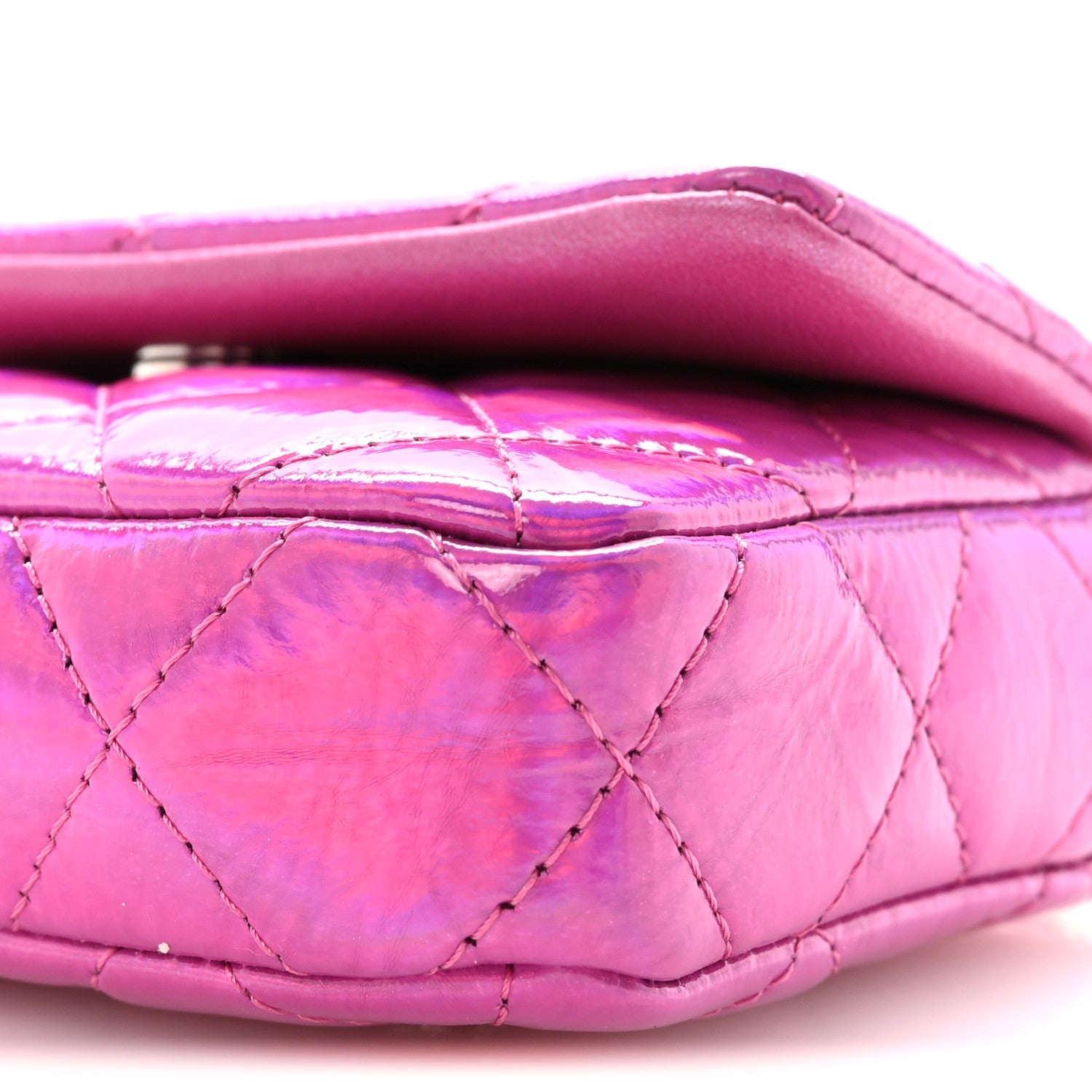 Patent Lambskin Quilted CC Hook Card Holder Pink