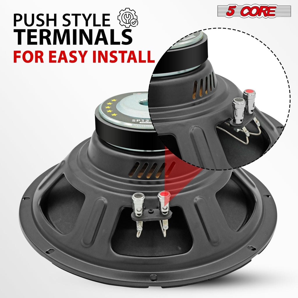 12 Inch Car Audio Speaker Pair 200W 4 Ohm Loud Clear Sound Replacement Component Driver - 2Pcs