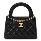 Shiny Aged Calfskin Quilted Nano Kelly Shopper Black