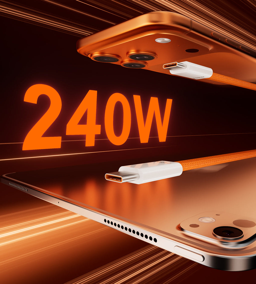 KUXIU 240W Magnetic Auto-Coiling Cable (USB-C to USB-C) - Cosmic Orange