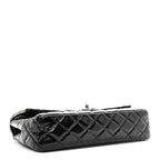 Distressed Patent Quilted Medium Double Flap Black